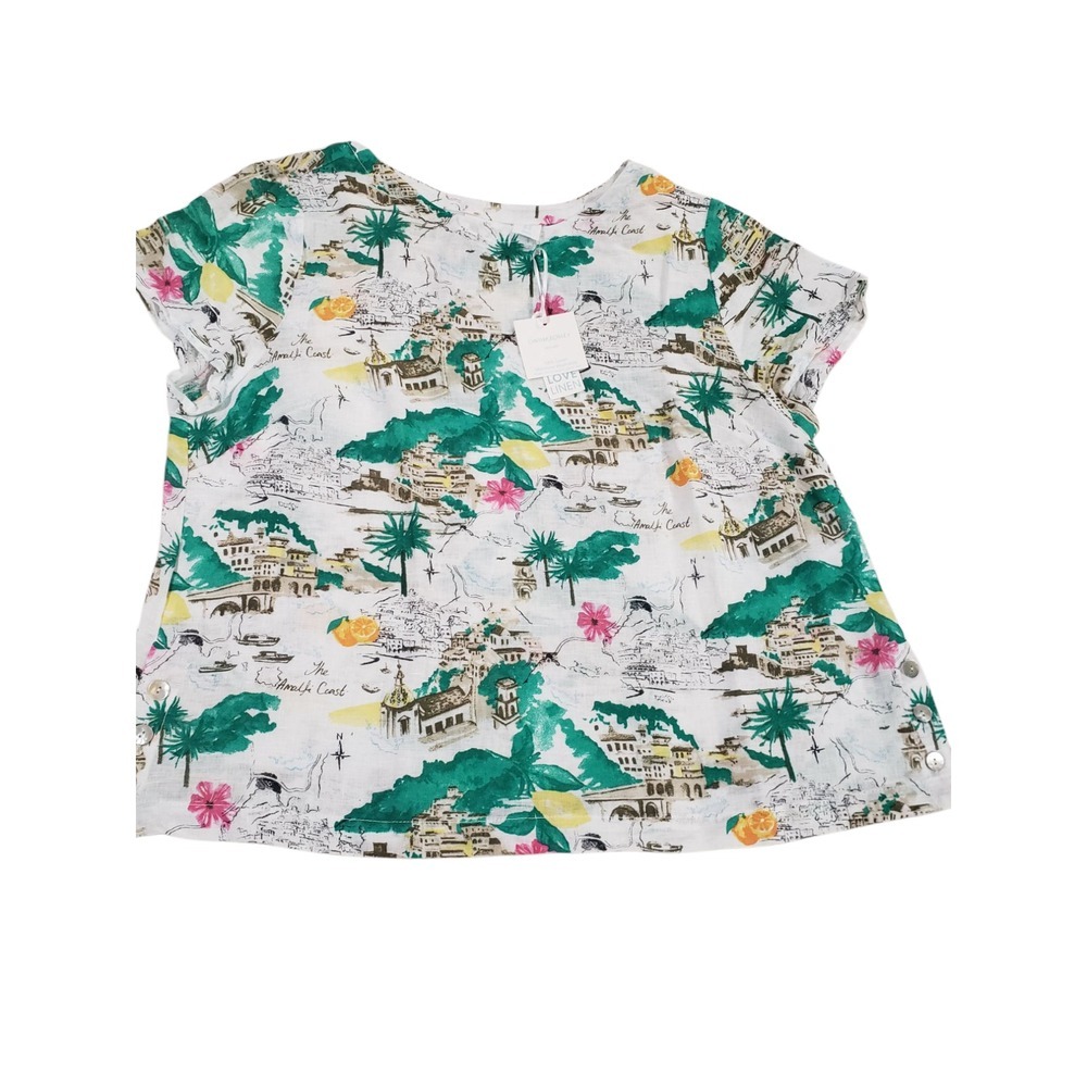 Cynthia‎ Rowley Cap Sleeve Linen Top Womens 1X Multicolor Woven The Amalfi Coast